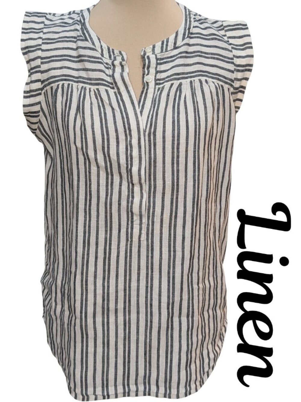 LOFT 100% Linen Striped Sleeveless Shirt